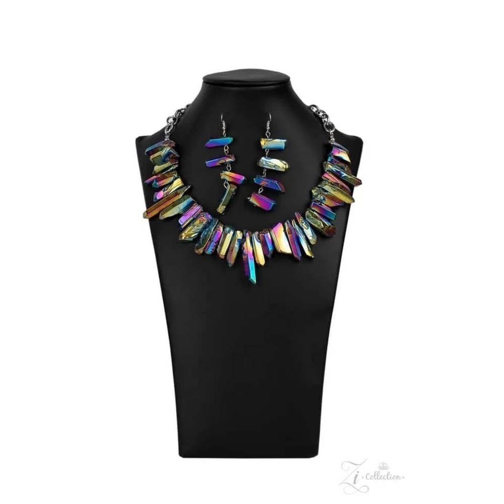 paparazzi Iridescent Multicolor Crystal Spike Necklace & Earring Set